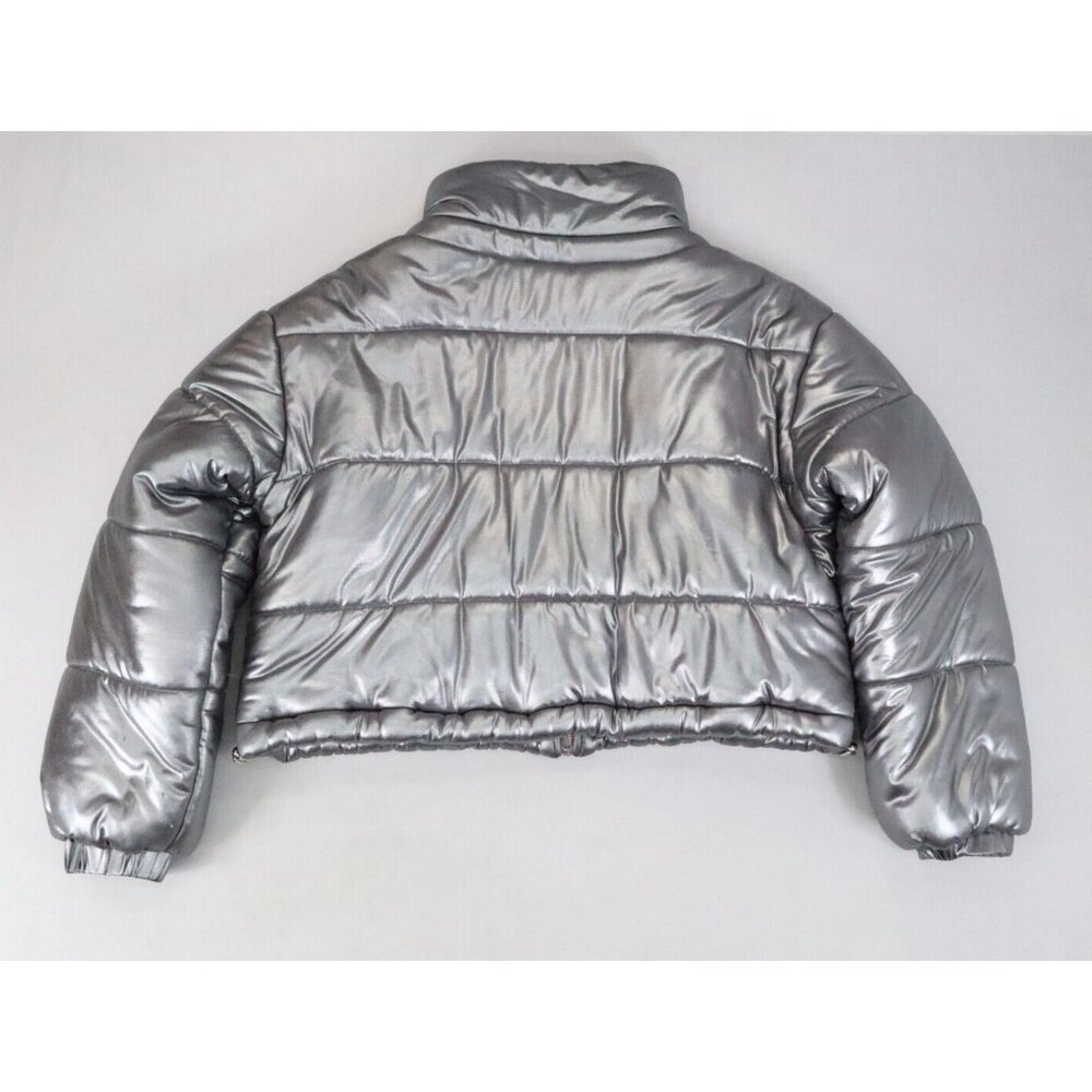 Tach Clothing Mirna Silver‎ Metallic Short Puffer Jacket Size S Cropped - Picture 2 of 10